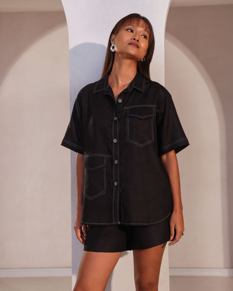 Set of 2: Loom Shirt & Floater Shorts - Black