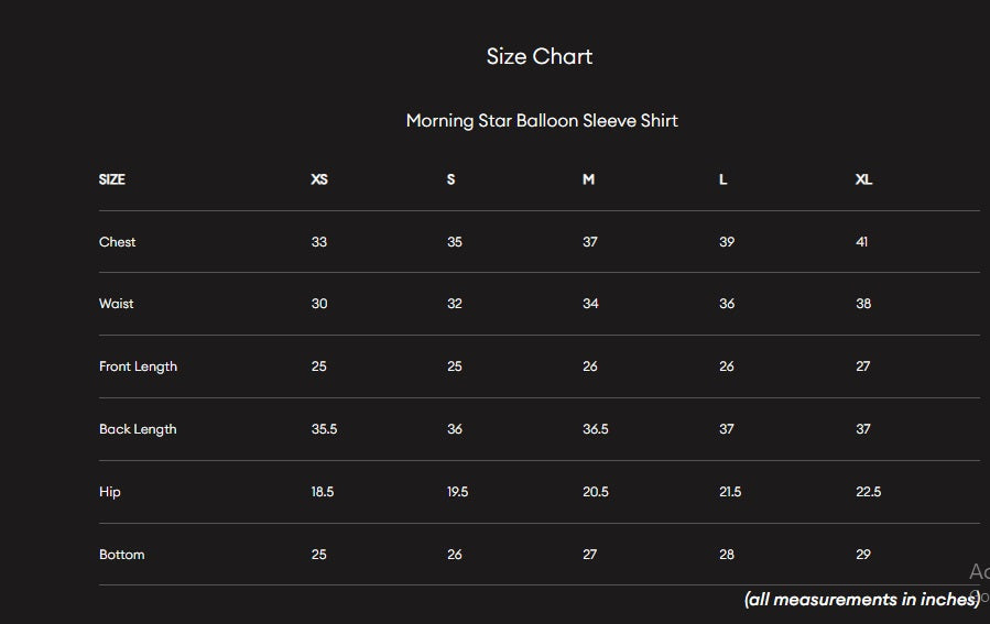 Size Chart (variant 7558340935872)