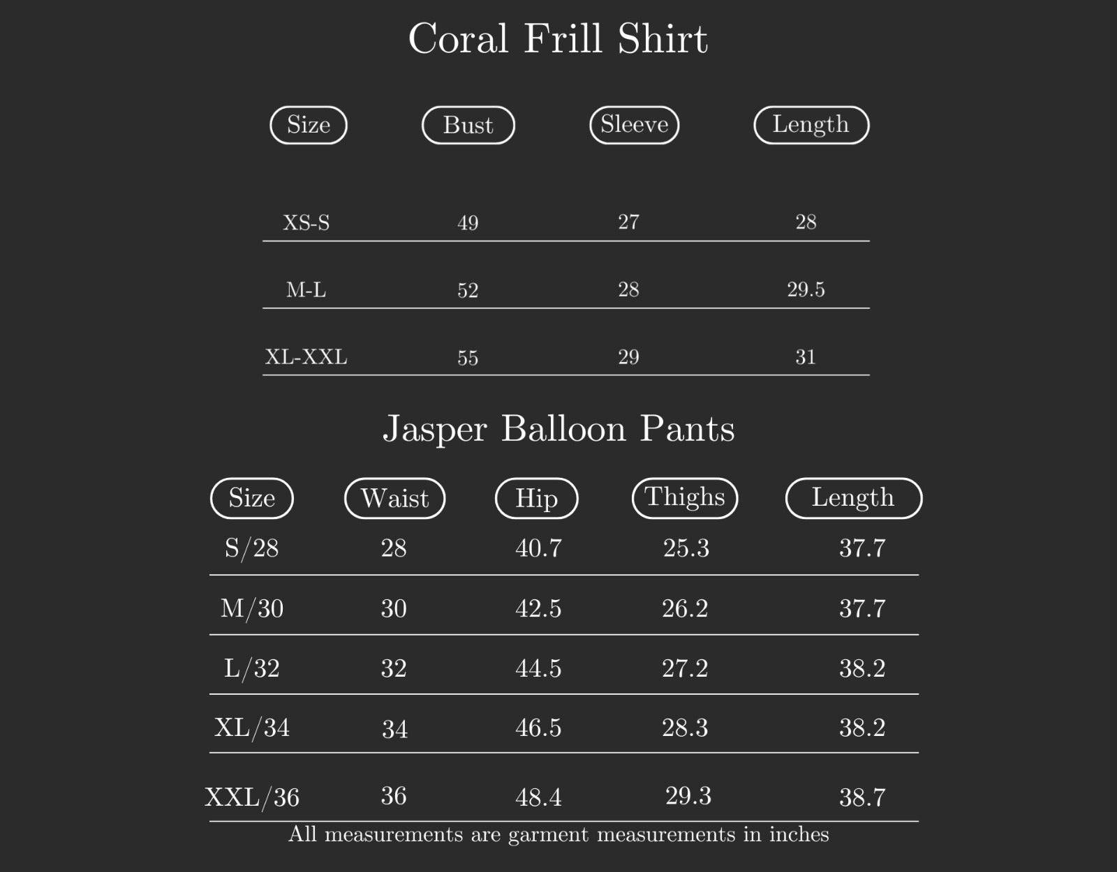 Size Chart (variant 8338509037760)