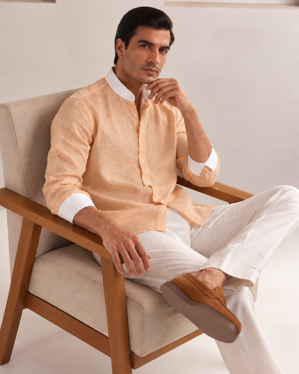 Light Peach Chinese Collar Orbit Shirt