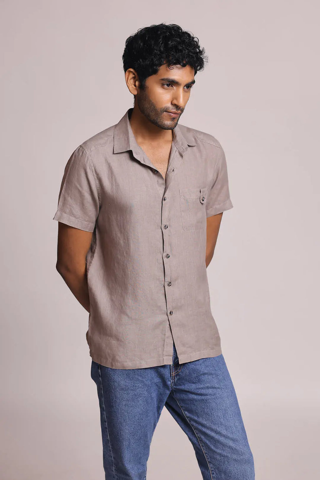 Khaki Straight Fit Ochre Casual Shirt