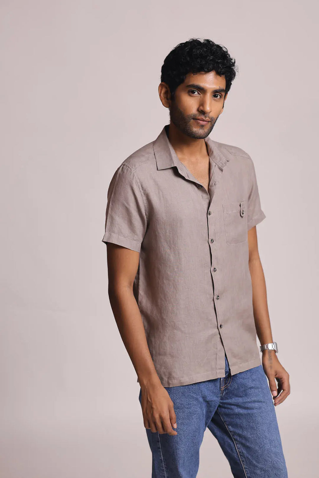 Khaki Straight Fit Ochre Casual Shirt