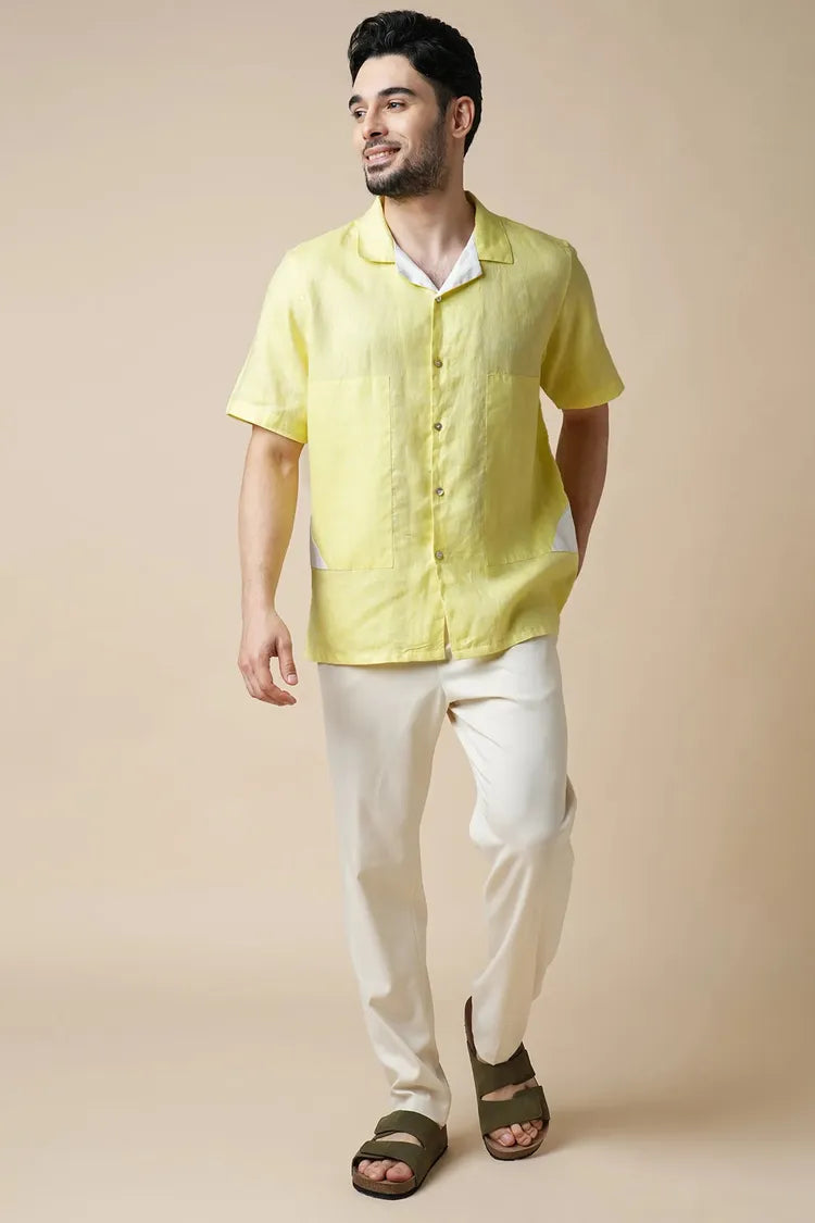 Un Rustle Yellow Cuban Collar Relaxed Rustle Shirt – B Label