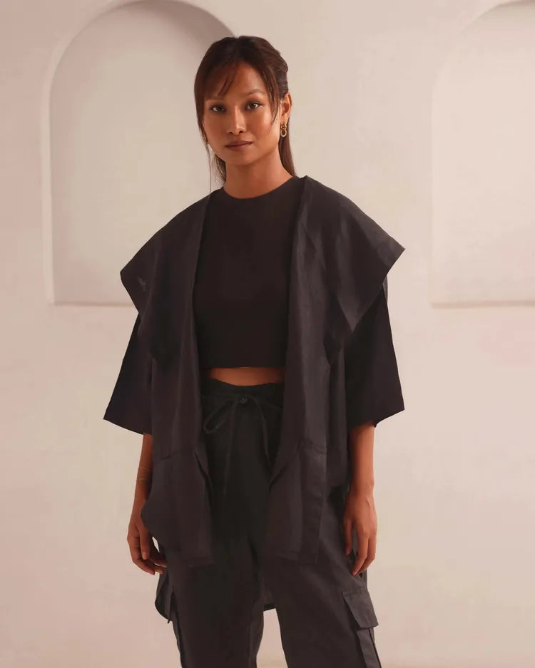 Black Oversized Outerwear Unisex Banyan Jacket – B Label