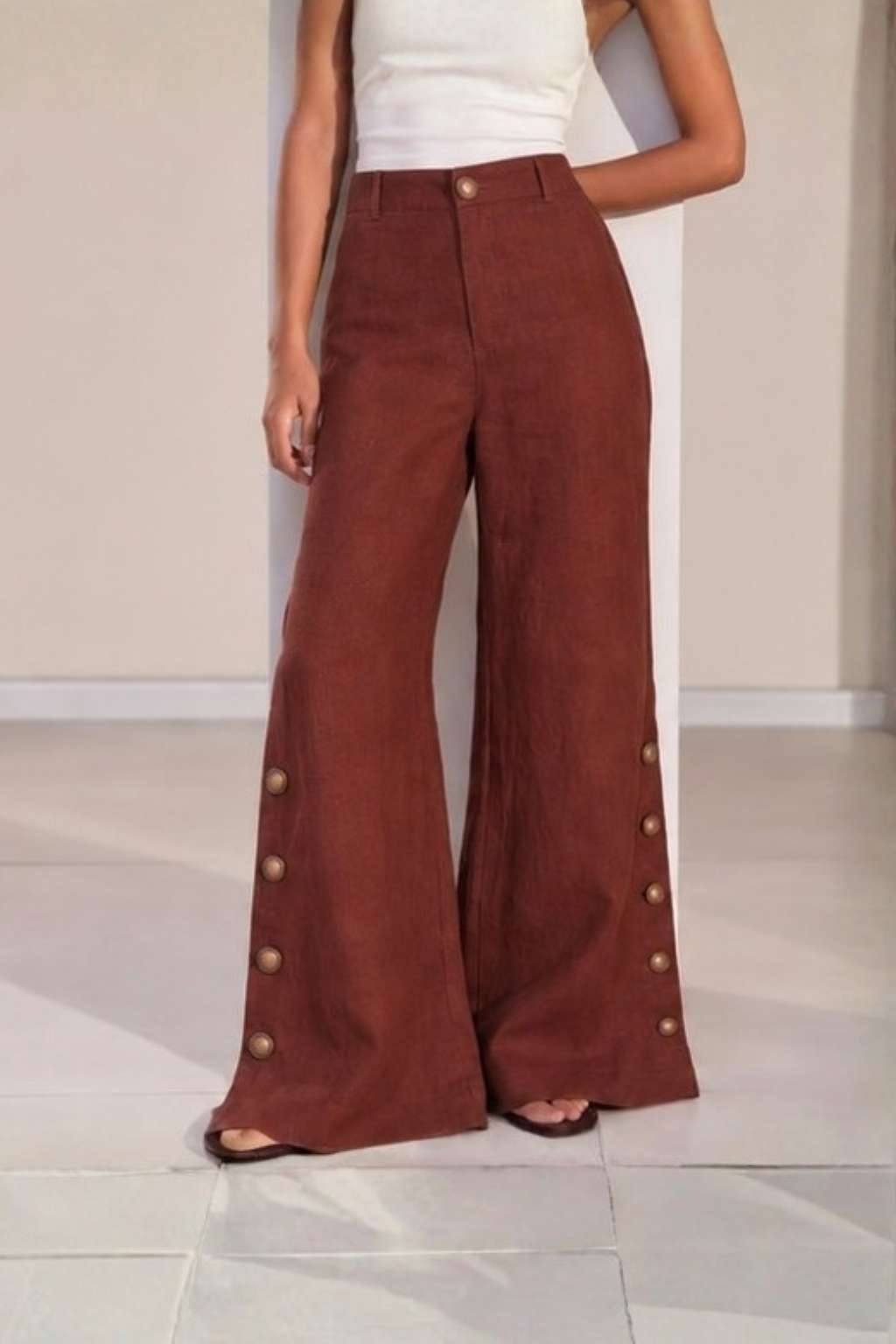 Brown Highwaisted Marigold Flared Pants