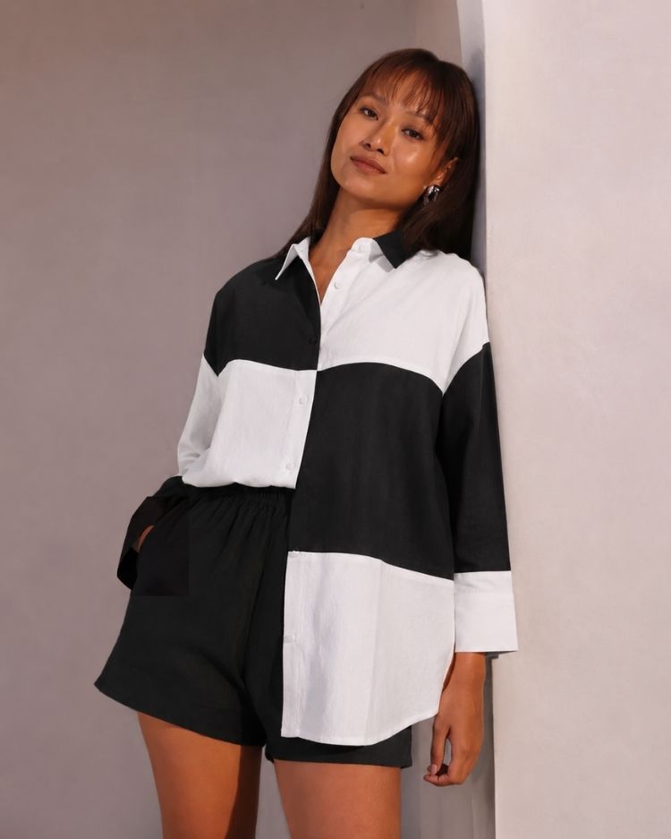Black and White Oversized Aurora Colorblock Shirt