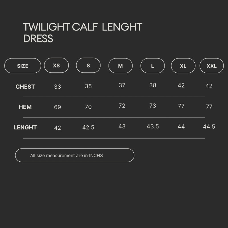 Size Guide for Twilight Calf Length Dress