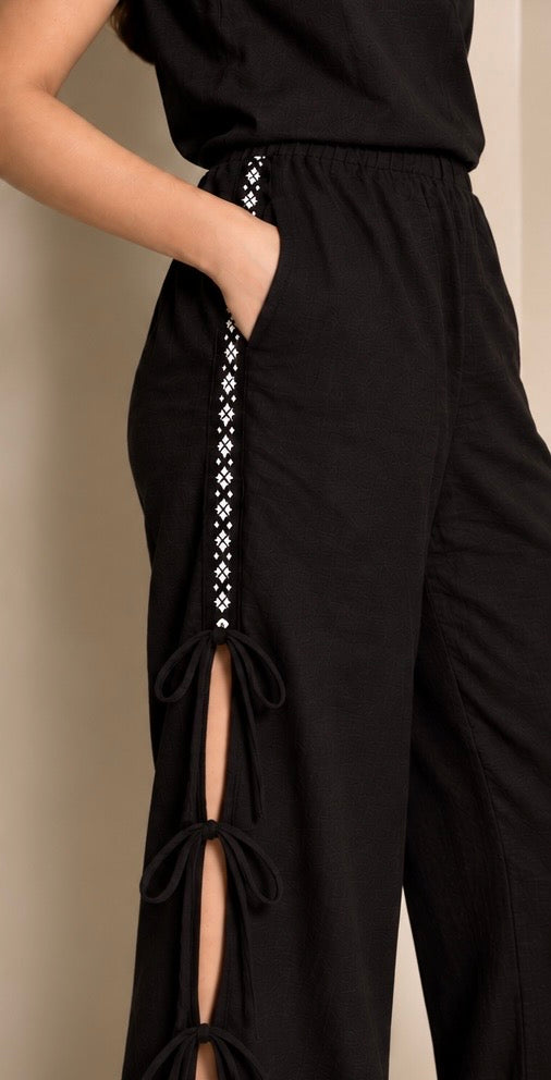 Black Sable Tie Up Pants