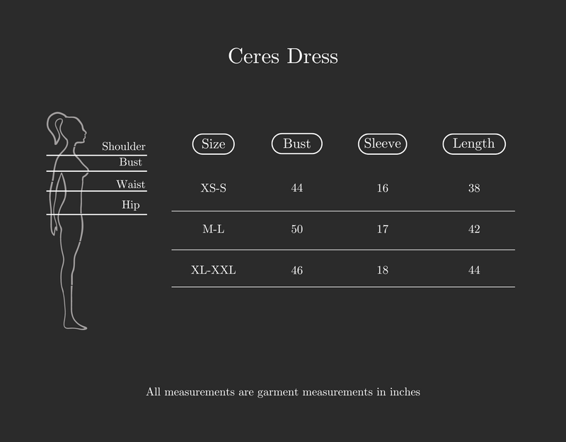 Size Guide for Ceres Dress
