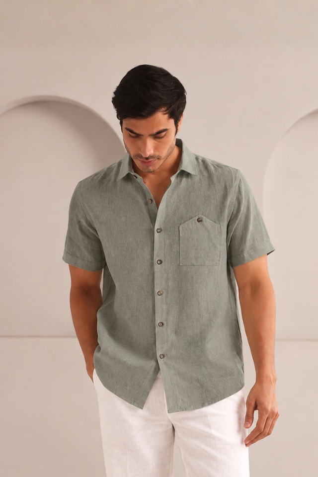 Dark Olive Classic Half Sleeve Burrow Shirt