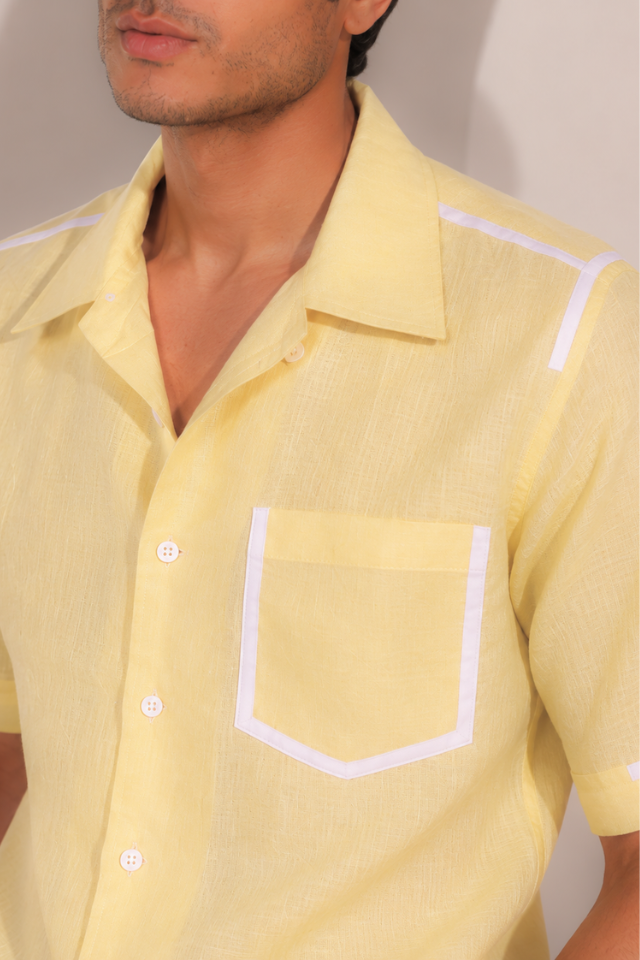 Set of 2: Butter Yellow Palm Shirt & White Bonzai Shorts