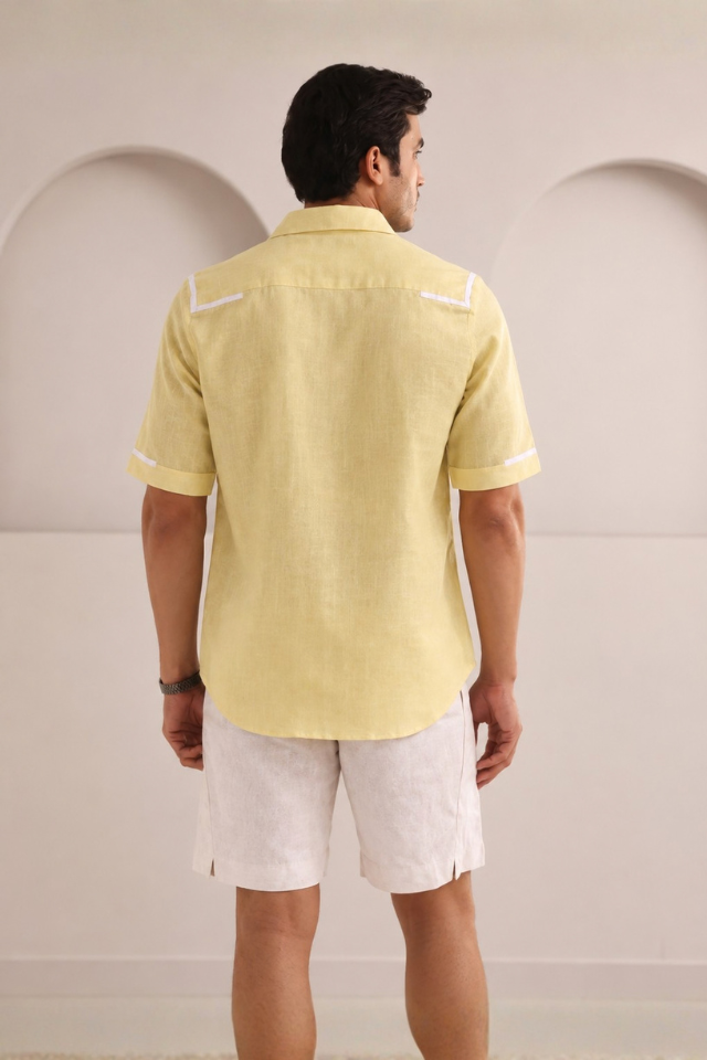 Set of 2: Butter Yellow Palm Shirt & White Bonzai Shorts