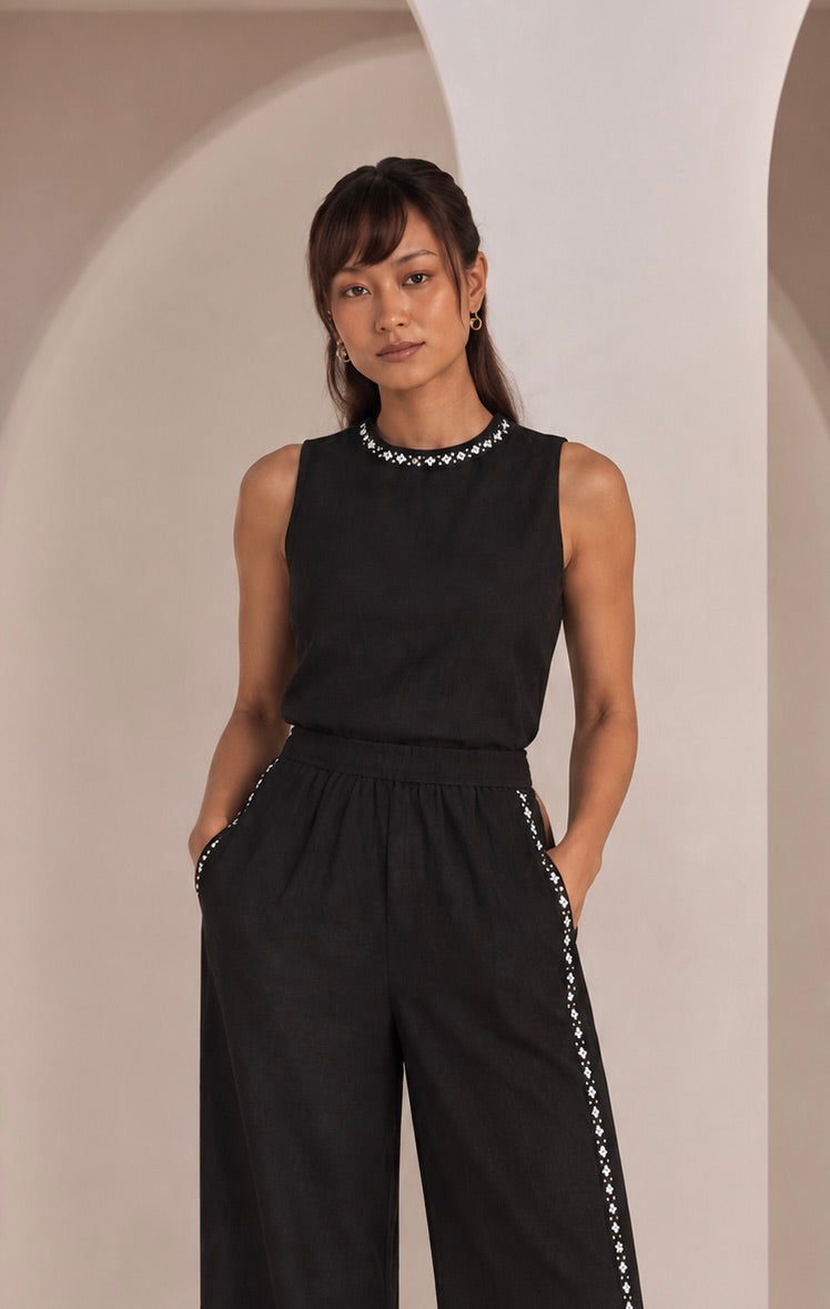 Black Sable Tie Up Pants