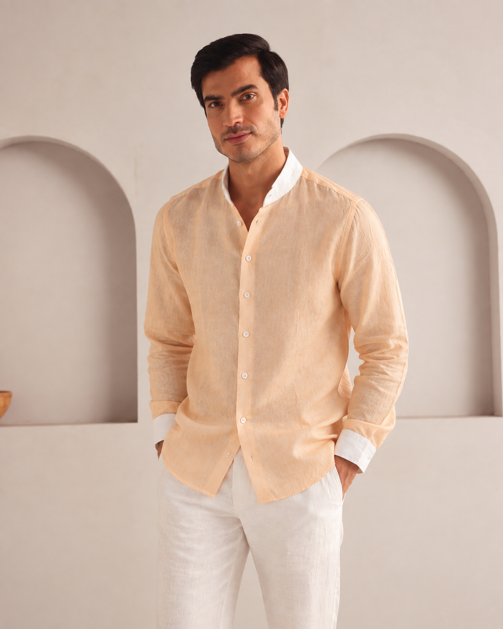 Light Peach Chinese Collar Orbit Shirt