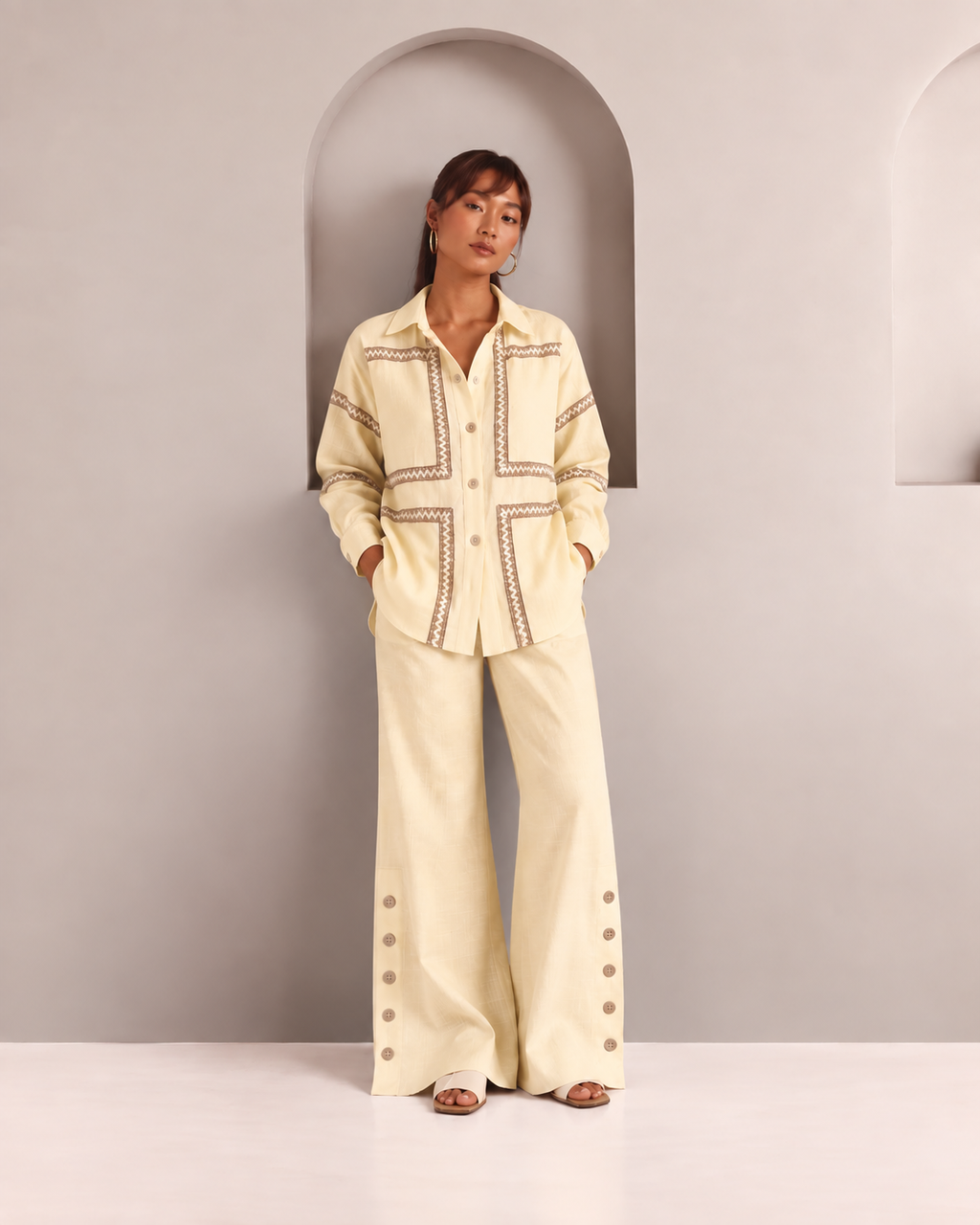 Set of 2: Butter Yellow Como Jute Shirt & Marigold Pants