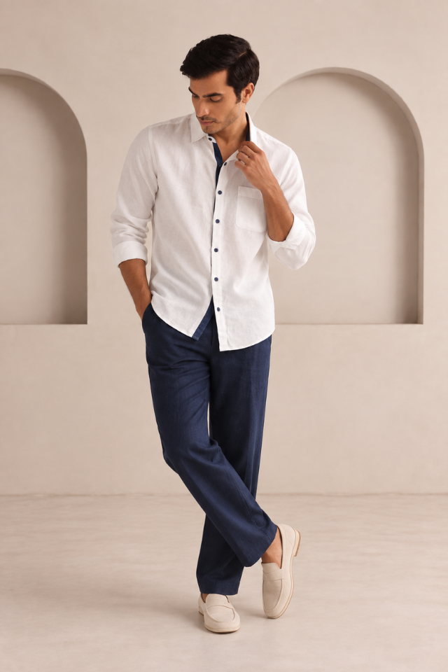 Set of 2: White Breath Shirt & Navy Cedar Pants