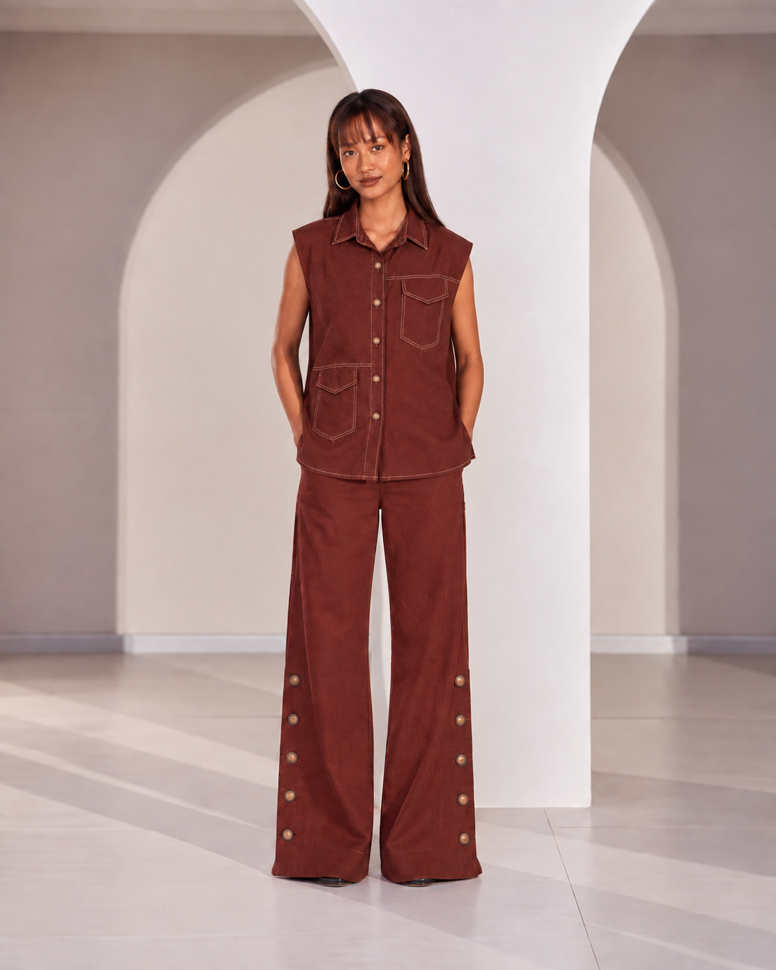 Set of 2: Brown Hue Jacket & Marigold Pants