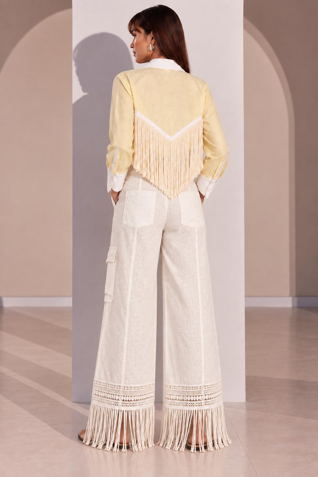 Set of 2: Butter Yellow Celine Long Tassel Shirt & Alba Pants