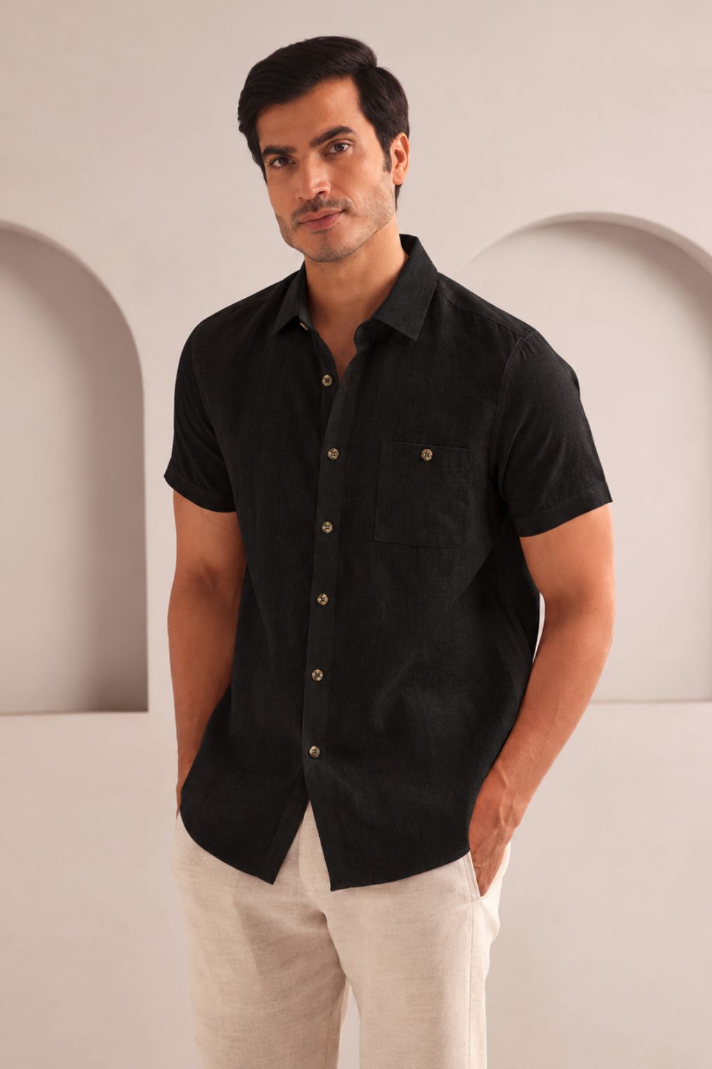 Black Classic Vital Half Sleeve Shirt
