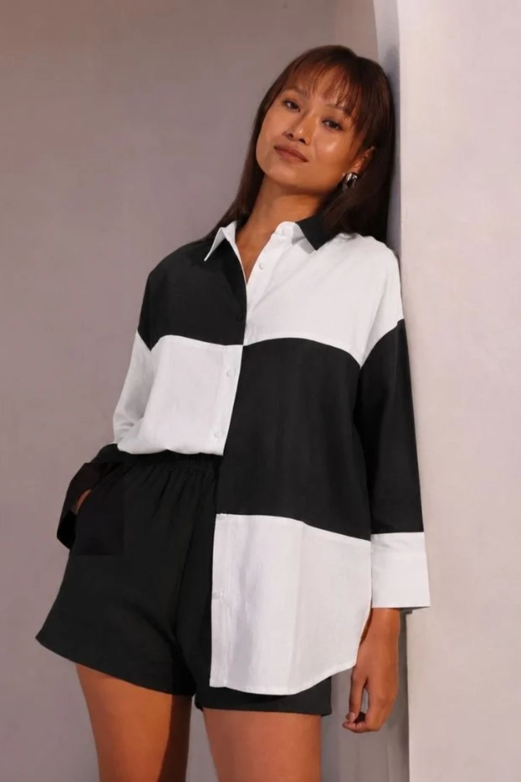 Black and White Oversized Aurora Colorblock Shirt