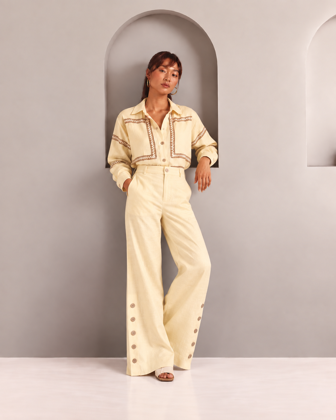 Set of 2: Butter Yellow Como Jute Shirt & Marigold Pants