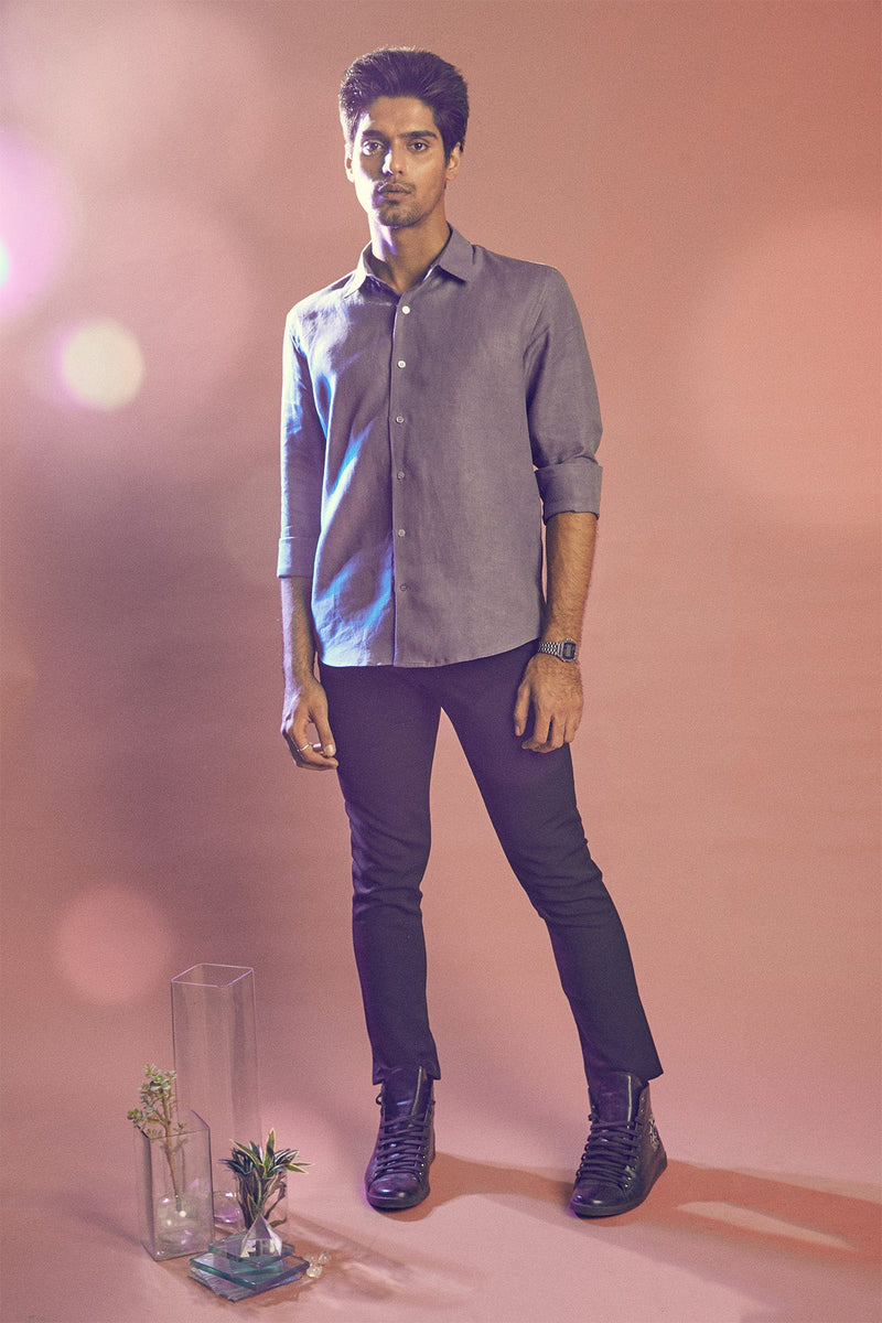 Aglow High Collar  Shirt  - Grey | Relove