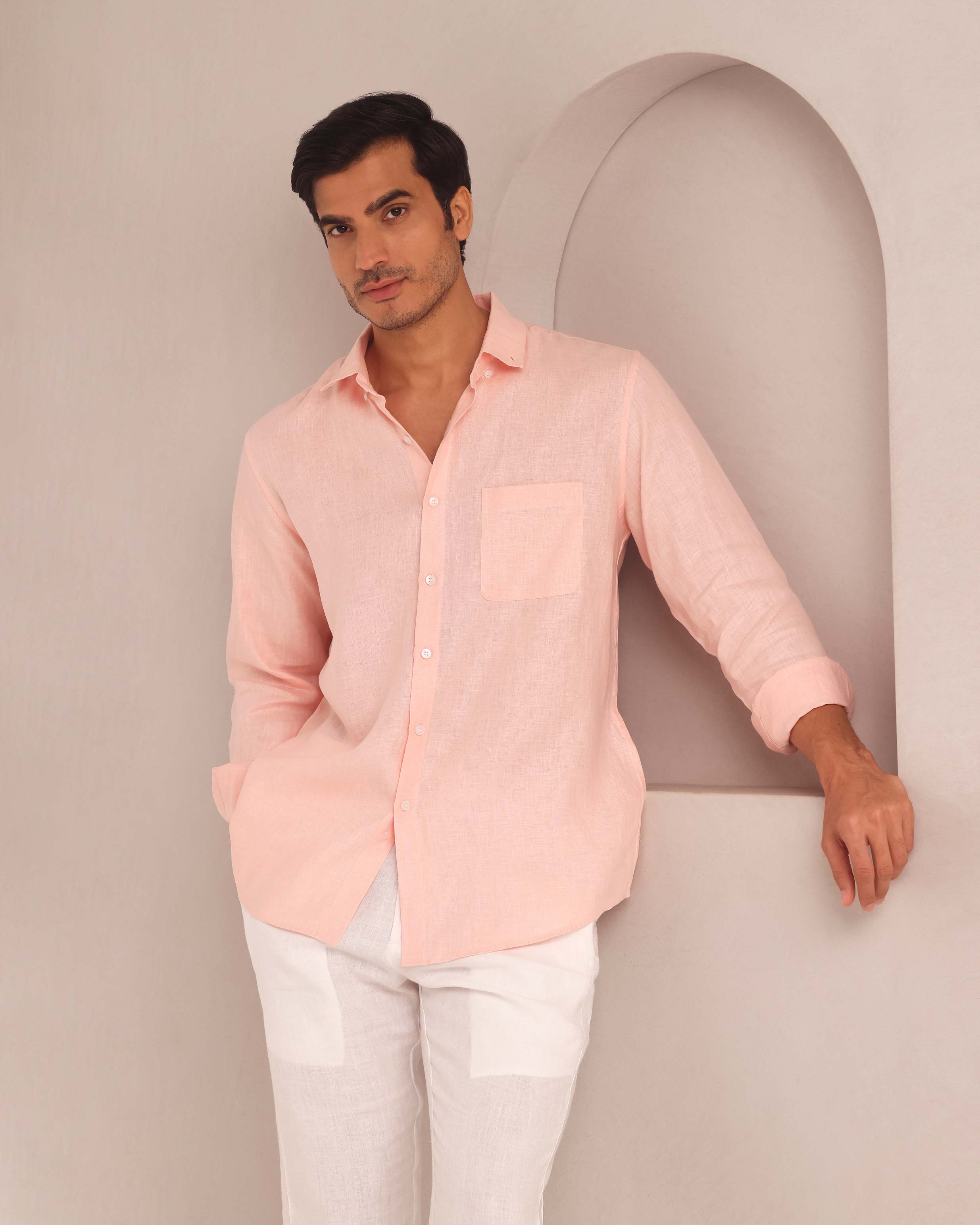 Set of 2: Velocity Button-Down Shirt & Cedar Tailored Pants - Peach