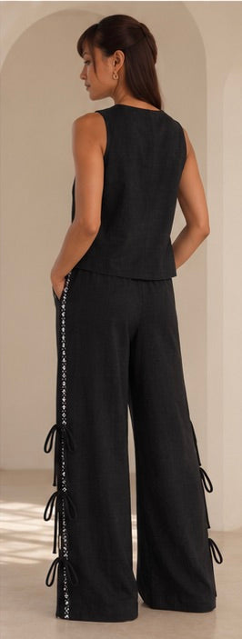 Black Sable Tie Up Pants