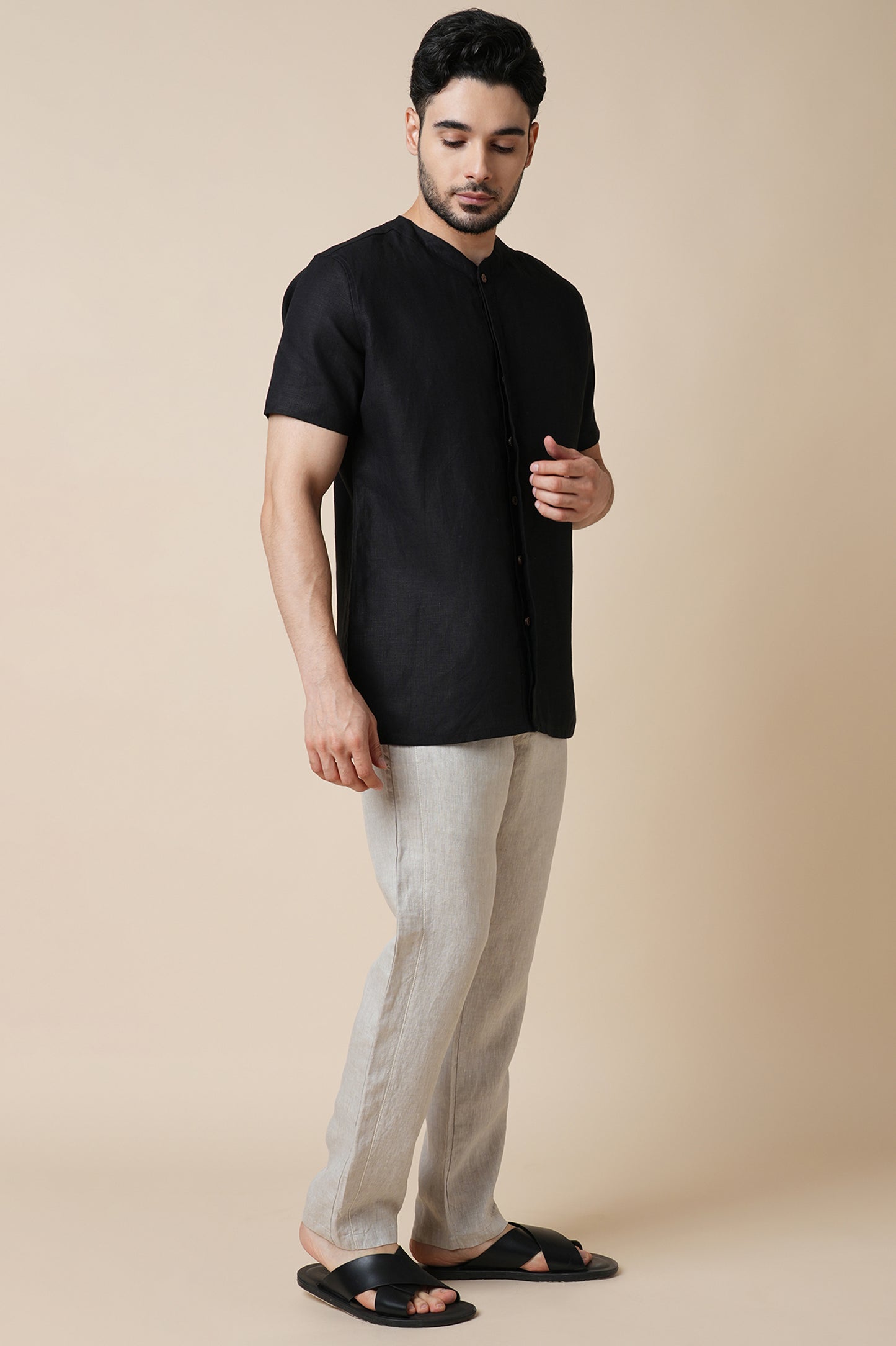 Set of 2: Placibo Shirt & Cedar Pants - Black and Oatmeal