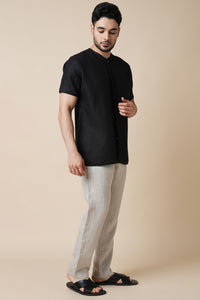Set of 2: Placibo Shirt & Cedar Pants - Black and Oatmeal