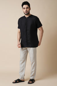 Set of 2: Placibo Shirt & Cedar Pants - Black and Oatmeal