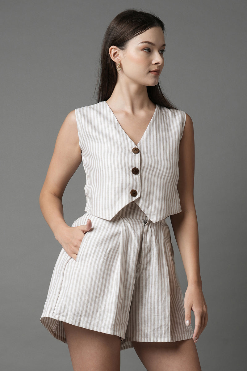 Aerial High Waisted Shorts - Big stripes