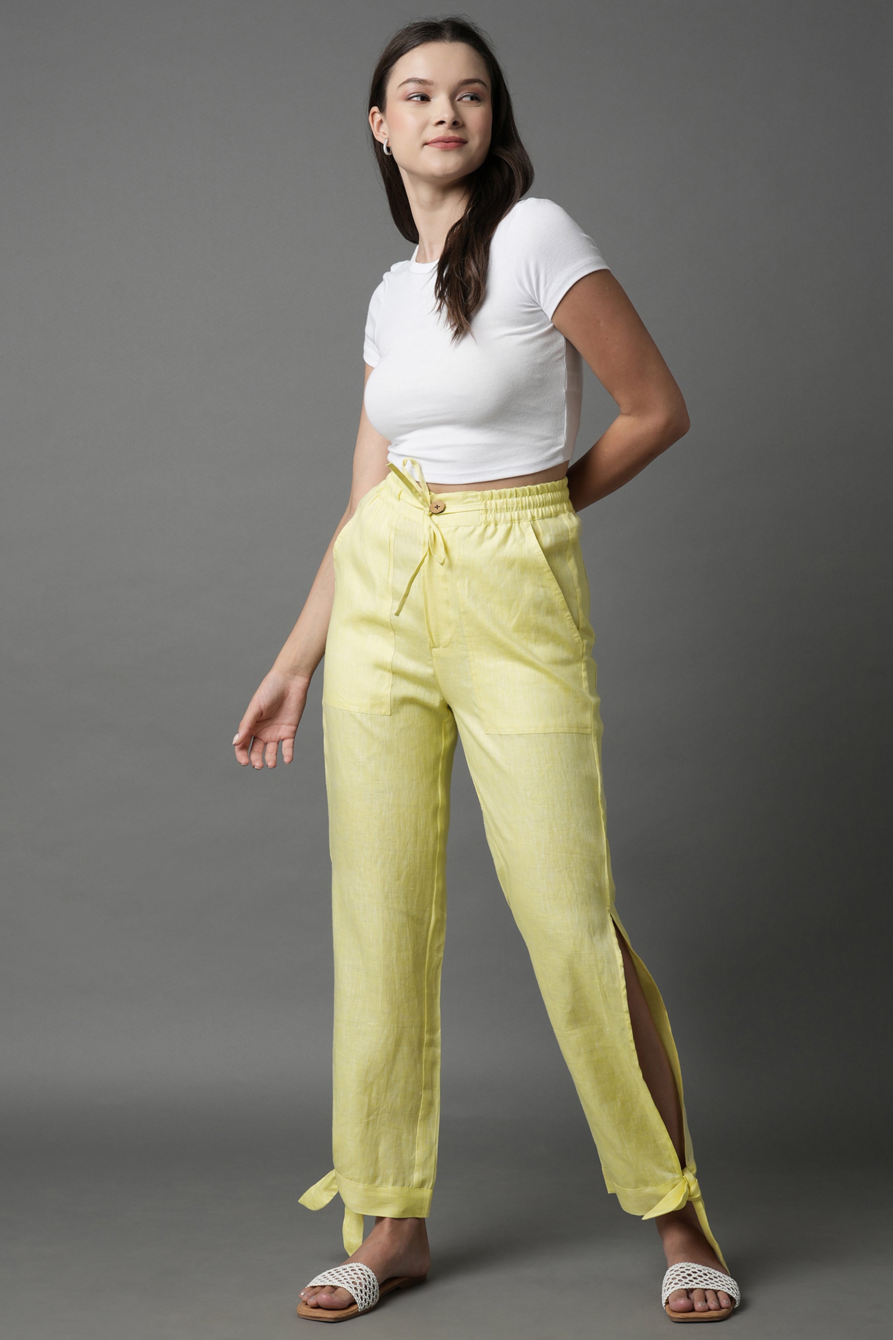 Yellow Flutter Tie Up Joggers