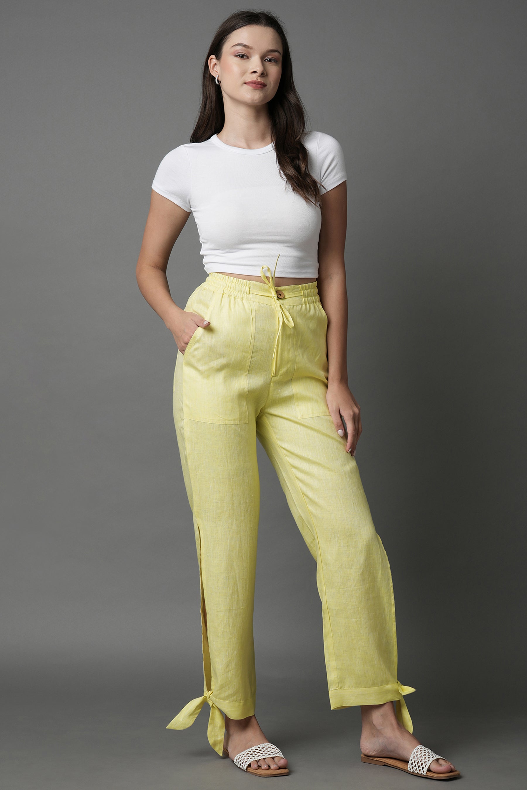 Yellow Flutter Tie Up Joggers