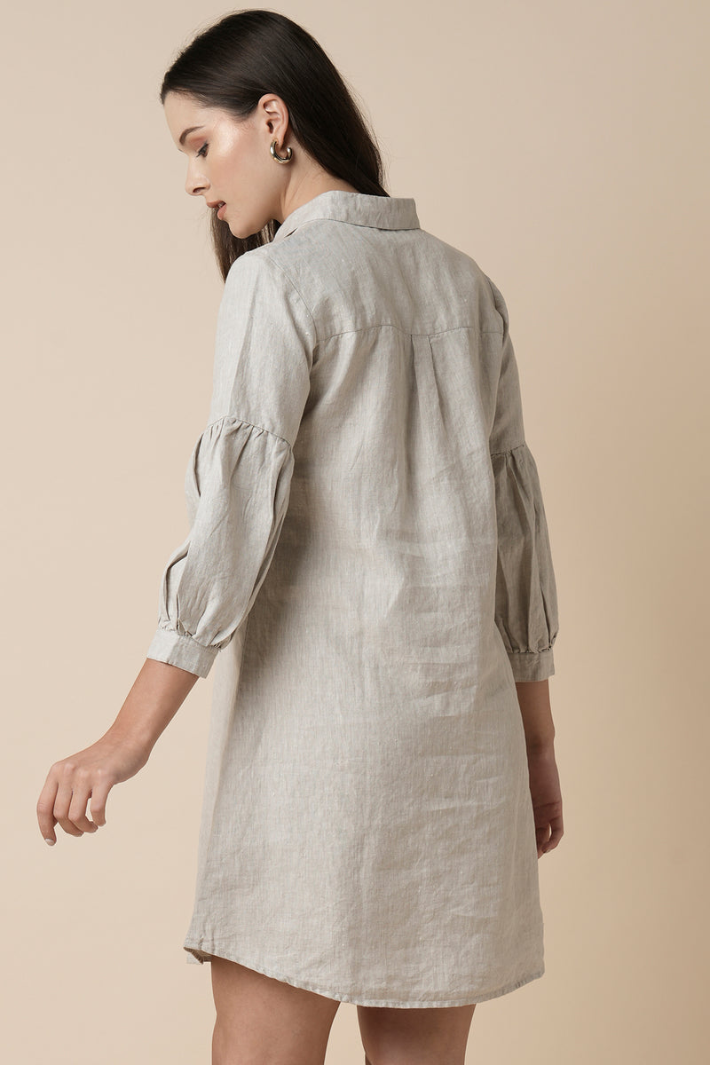 Horizon Lego-mutton Shirt Dress - Oatmeal