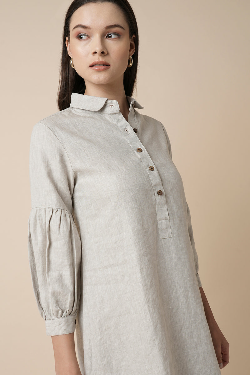 Horizon Lego-mutton Shirt Dress - Oatmeal