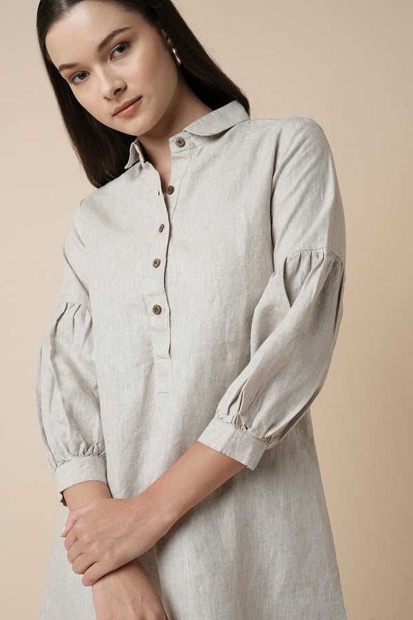 Horizon Lego-mutton Shirt Dress - Oatmeal