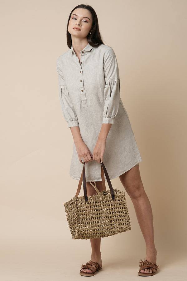 Horizon Lego-mutton Shirt Dress - Oatmeal