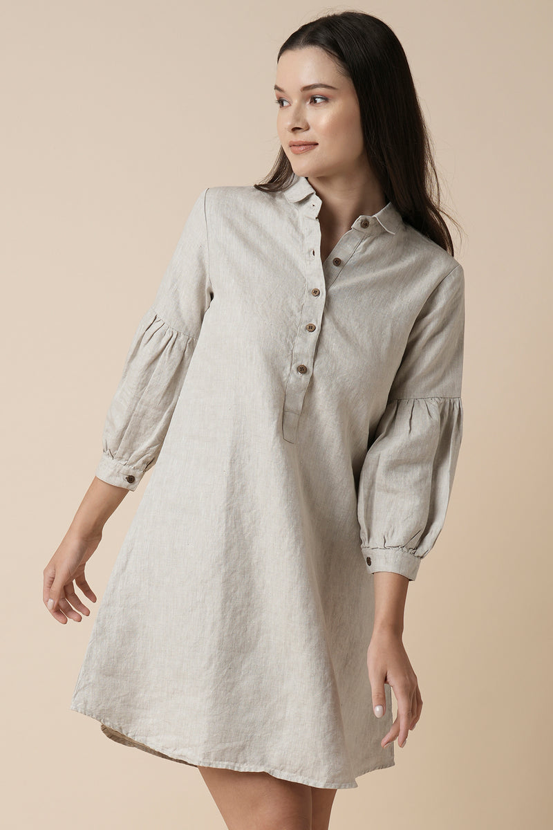 Horizon Lego-mutton Shirt Dress - Oatmeal