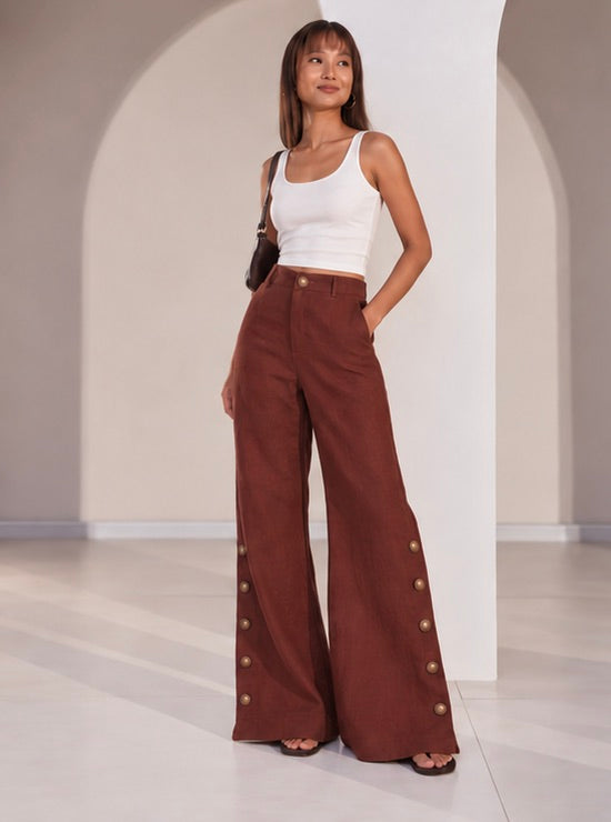 Brown Highwaisted Marigold Flared Pants