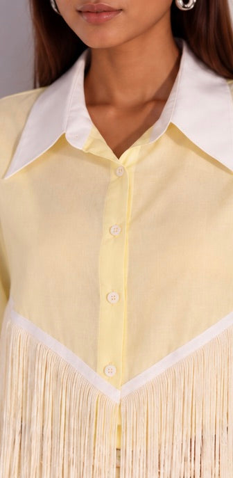Butter Yellow Celine Long Tassel Shirt