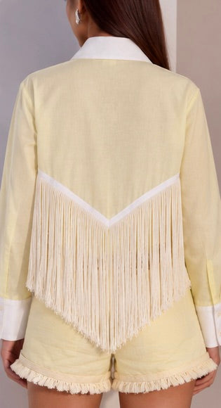 Butter Yellow Celine Long Tassel Shirt
