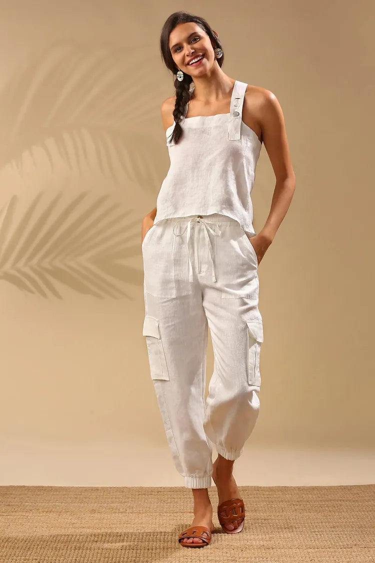 Set of 2 : Elm Dungaree Top & Savannah Cargo Pants - White