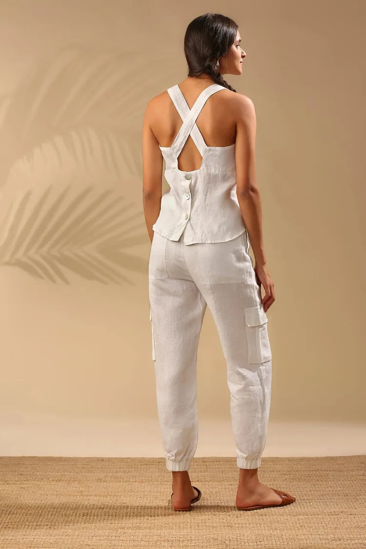 Set of 2 : Elm Dungaree Top & Savannah Cargo Pants - White