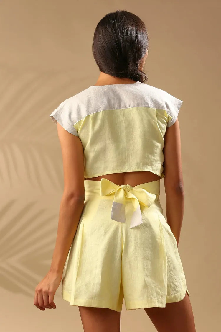 Set of 2 : Cider V neck Top & Sage Shorts -Yellow