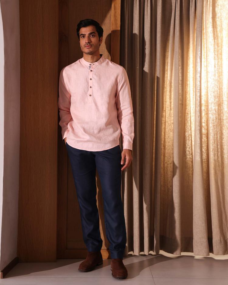 Set of 2: Earthen Mandarin Casual Shirt and Cedar Pants