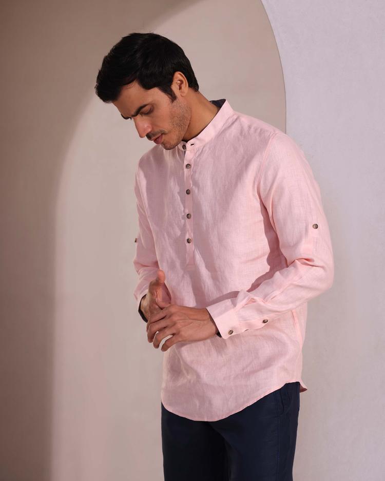 Set of 2: Earthen Mandarin Casual Shirt and Cedar Pants