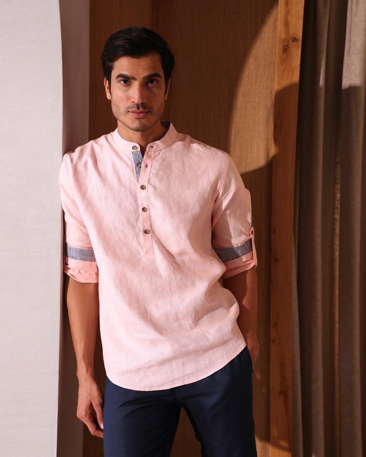 Set of 2: Earthen Mandarin Casual Shirt and Cedar Pants