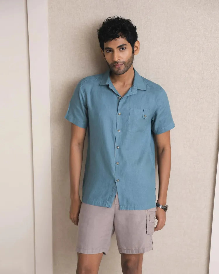 Set of 2: Ochre Half Sleeve Shirt & Onyx Shorts-Co-ords-set-34