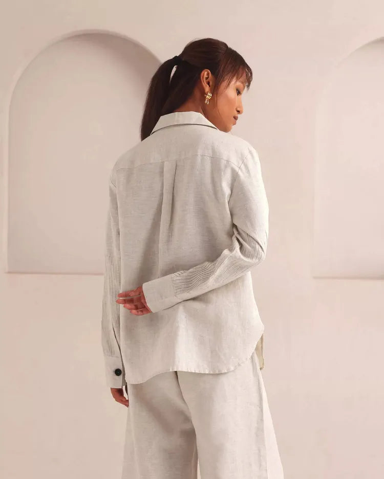 Set of 2 : Ivory Shirt & Tranquil Flared Pants - Oatmeal